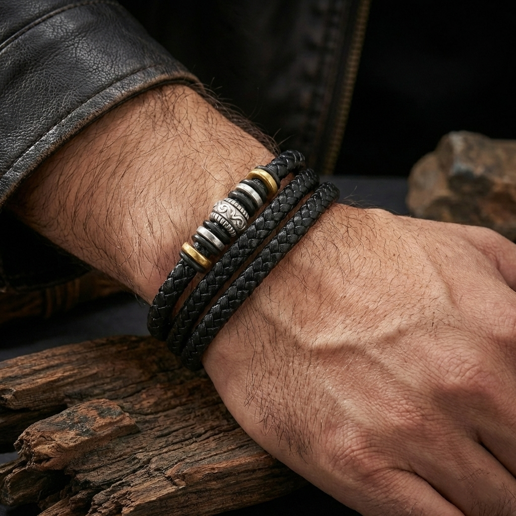 BLACK LEATHER BRACELET
